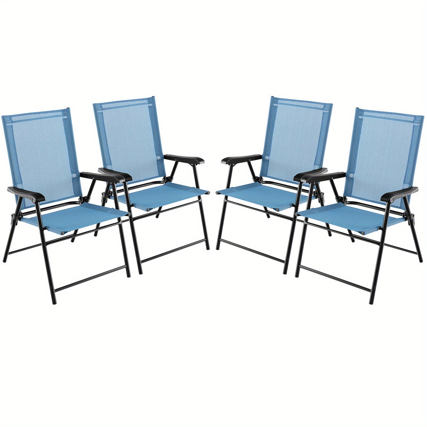 Tuinstoel Set – Klapstoel – Balkonstoel – Tuinzetel – Stoel Met Armleuning – Weerbestendig Stof – Sterk Metalen Frame – Blauw – Set Van 4