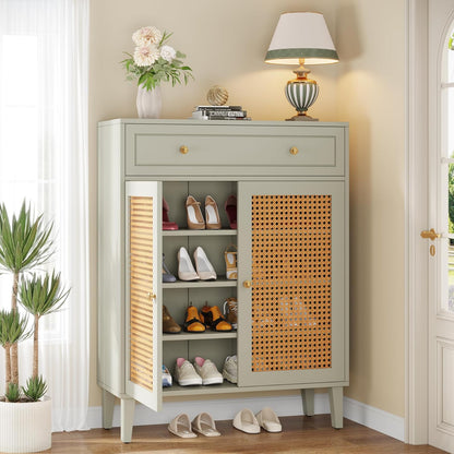 Schoenenkast – Schoenmeubel – Schoenenrek – Schoenopberger – Schoenenschuif – Verstelbare Planken – Duurzaam MDF – Wit Mintgroen – Extra Lade – Vloerbescherming