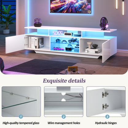 TV Meubel – TV Kast – TV Dressoir – Entertainment Meubel – Media Meubel – Wit Hoogglans – 160 cm Breed – MDF Met Gehard Glas