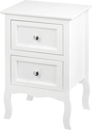 Nachtkastje - Klein dressoir - bijzettafel - Nachtkastje Met 2 Lades - Barok - Wit- 40x30x60cm