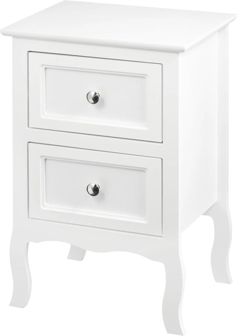 Nachtkastje - Klein dressoir - bijzettafel - Nachtkastje Met 2 Lades - Barok - Wit- 40x30x60cm