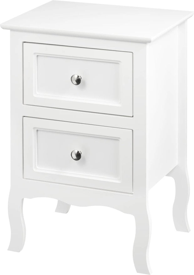 Nachtkastje - Klein dressoir - bijzettafel - Nachtkastje Met 2 Lades - Barok - Wit- 40x30x60cm