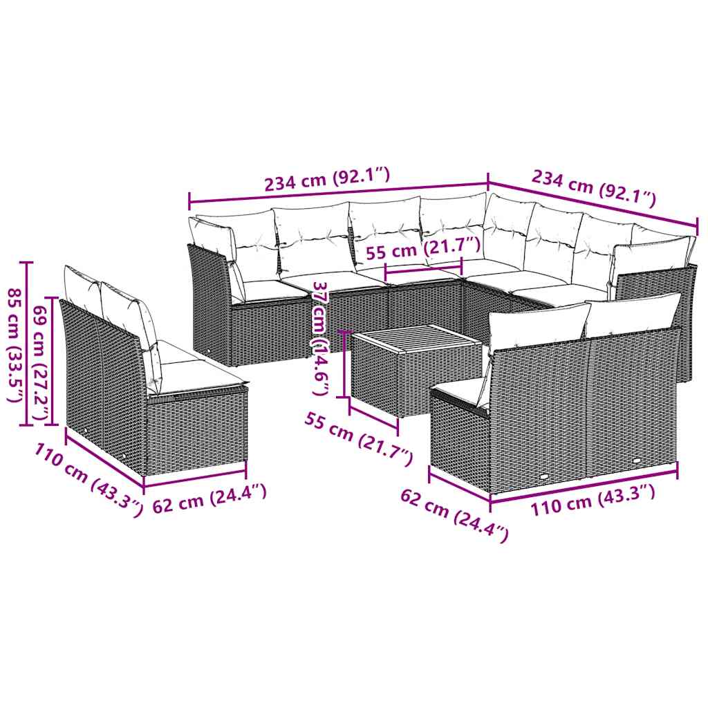 Loungeset – Tuinset – Loungebank – Balkonset – Tuinmeubelen – PE-Rattan – Waterdichte Opbergruimte