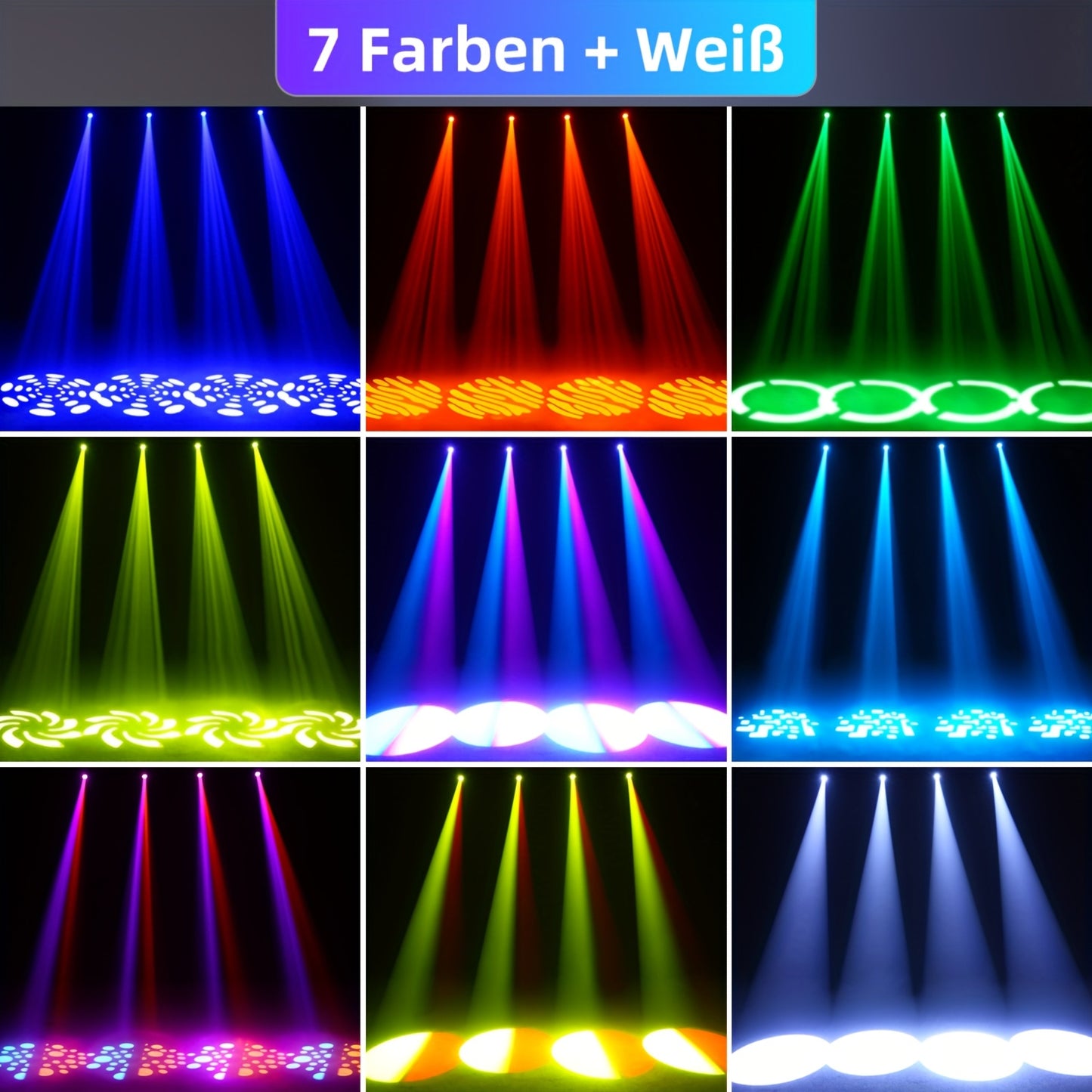 120W LED Moving Head – DJ Verlichting – Discotheek Lampen – Podium Spot – RGBW Kleurmenging – 4 Stuks Set – 7+1 Kleuren- en Gobopatronen – DMX512 Bediening