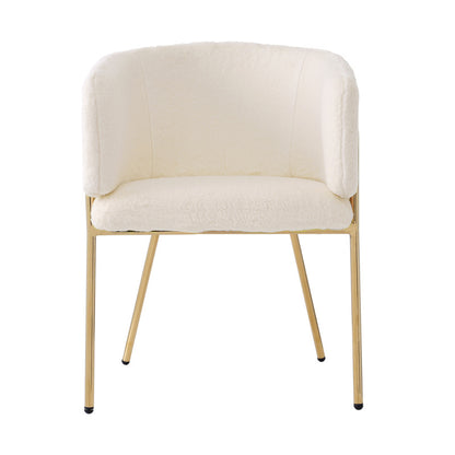 Fauteuil – Lounge Stoel – Relaxstoel – Leunstoel – Set Van 2 – Beige Imitatiebont – Metalen Pootjes – Comfortabel En Duurzaam