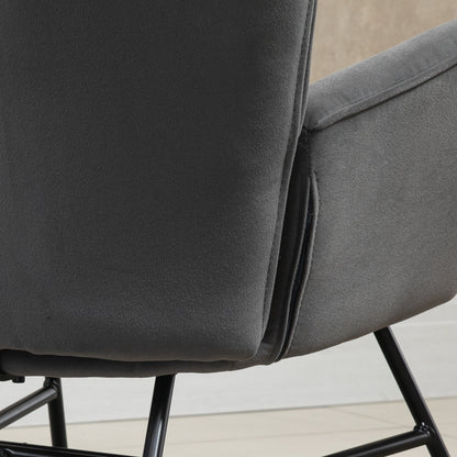 Schommelstoel – Relaxstoel – Fauteuil – Schommelbank – Loungestoel – Ergonomisch Design – Belastbaar Tot 150 Kg – Donkergrijs – Houten Frame – Zachte Velours Bekleding