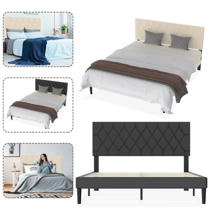 Modern Upholstered Bed: 90/140/160x200 cm with Soft Fabric, Sleek Minimalist Style, and 300kg Load Capacity in Black/Beige Leather style