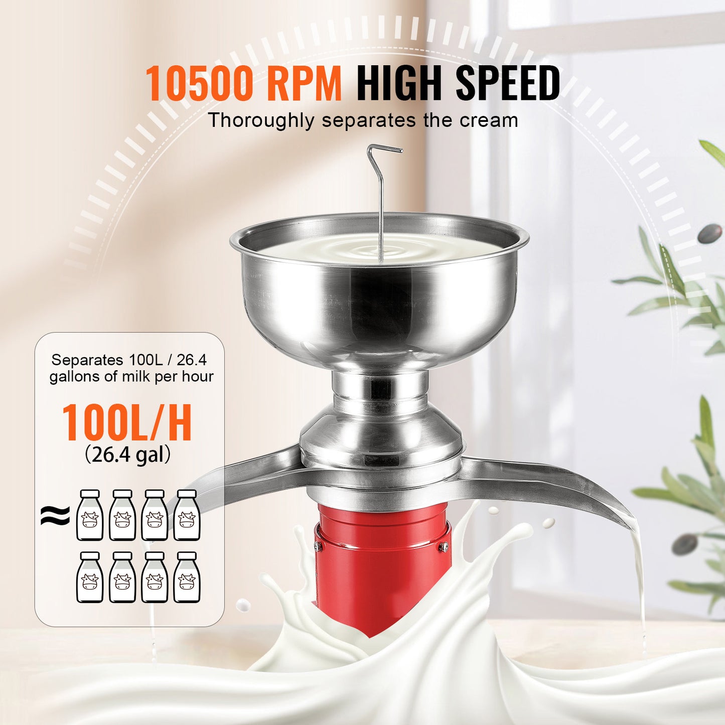 Elektrische Roomseparator – Melkscheider – Roomafscheider – Melk- en Roommachine – Zuivelseparator 8600g – Roestvrij Staal 304 – 30W Motor 100L/H Capaciteit