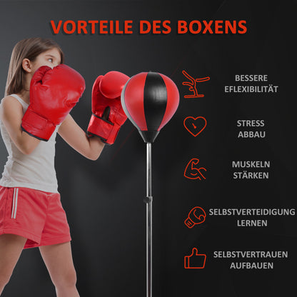 Bokszak – Boksset – Bokszakstandaard – Boksbal – Bokshandschoenen – Verstelbare Hoogte 125-145 cm – Duurzaam PU Kunstleer & Stevige Metalen Veerstaaf