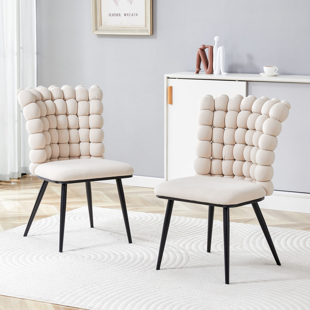 Eetkamerstoel – Stoel – Kuipstoel – Set Stoelen – Design Stoel – Velours Licht Camel – Zwarte Metalen Poten – Luxe Comfort – Stevig Modern