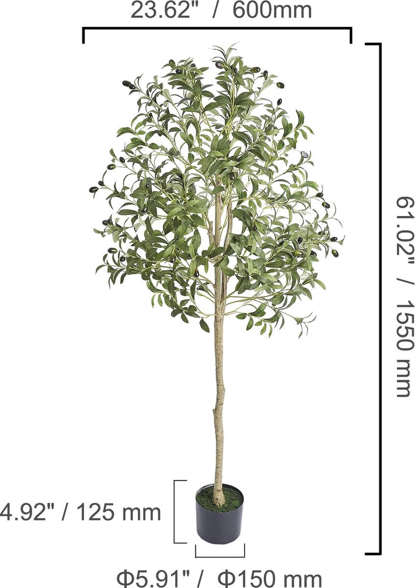 Kunst olijfboom - Kunstplant - 150 cm hoog - Laag onderhoudsboom voor thuis - Veilig PE materiaal - Anti slip kantelbescherming