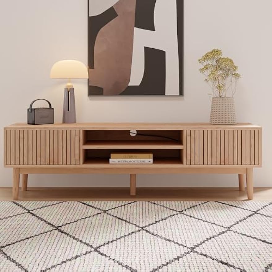Zwarte TV-meubel – TV-standaard – Tv-kast – Entertainmentmeubel – Tv-benk – Geschikt voor televisies tot 70 inch – Stevig MDF met houten poten