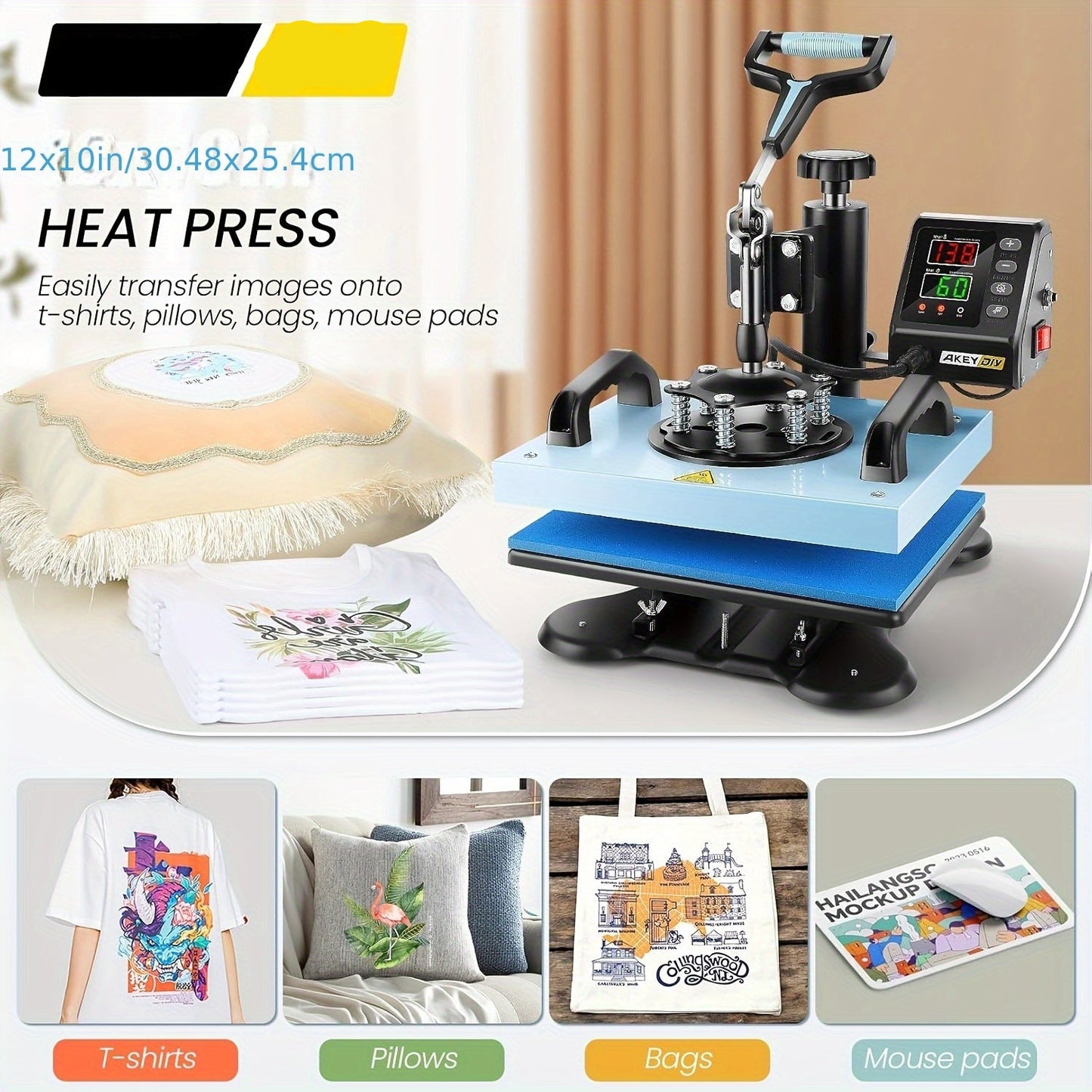 Transferpers – Hittepers – Heatpress Machine – Textielpers – Sublimatiepers – 30x25 cm – 360° Draaibaar – Digitale Temperatuur- en Tijdinstelling