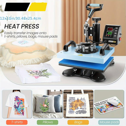 Transferpers – Hittepers – Heatpress Machine – Textielpers – Sublimatiepers – 30x25 cm – 360° Draaibaar – Digitale Temperatuur- en Tijdinstelling