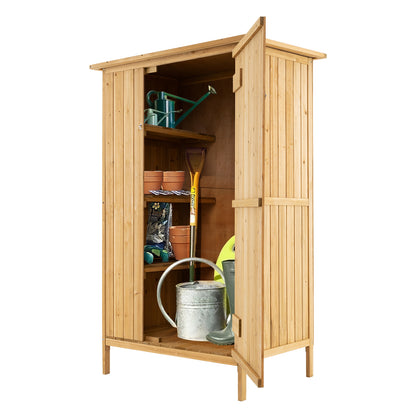 Buitenopbergkast – Tuinschuur – Tuinkast – Gereedschapskast – Houtopslag – Natuurlijk Grenenhout – Asfalt Dak – 3 Planken Met 5 Haken – Vergrendelbare Deur