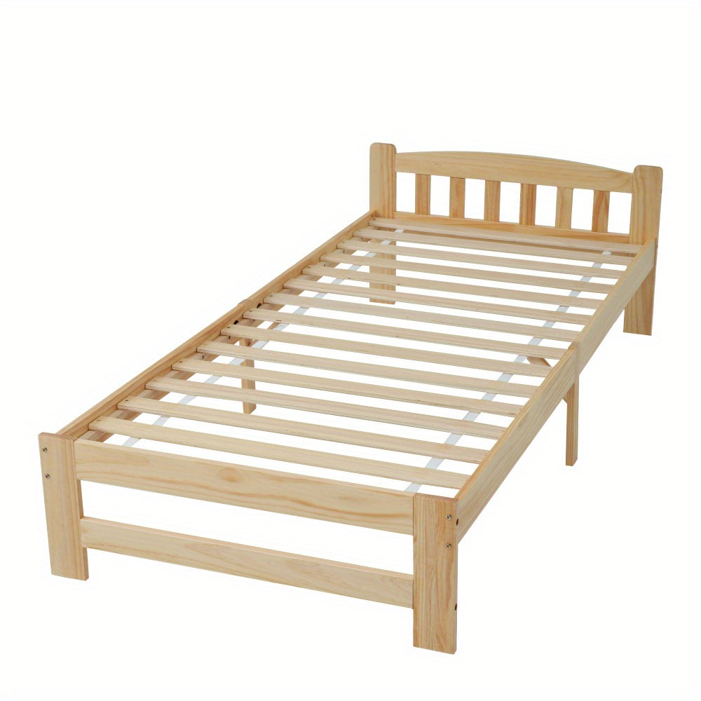Houten Bed – Massief Houten Bed – Eenpersoonsbed – Futonbed – Natuurlijke Kleur Bed – Met Hoofdeinde – Lattenbodem – Afmeting 90x200 cm