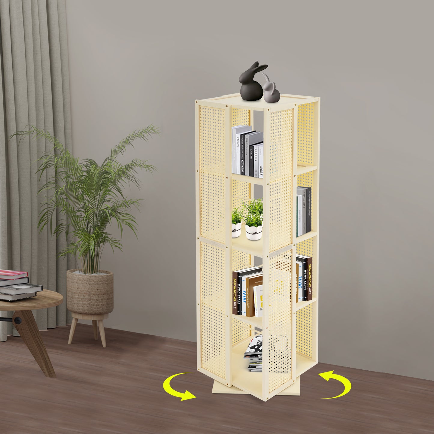 Draaibare Boekenkast – Boekenrek – Opbergkast – Plankenkast – Ruimtebesparende Kast – 4-Laags 360° Draaibaar – Duurzaam Kunststof – Roomwit Modern Design