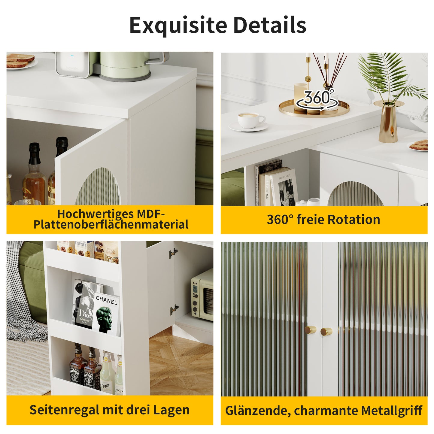 Keukeneiland – Keukenbar – Keukenkast – Buffetkast – Serveerwagen – 360° Draaibaar – Modern MDF Wit 120x40x97 cm