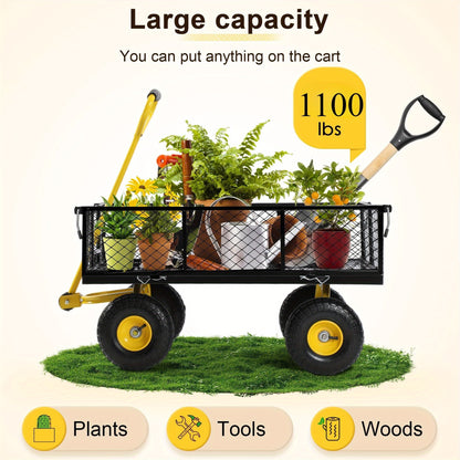 Tuinkar – Tuinwagen – Bolderkar – Transportkar – Kiepkar – 498,95 kg Draagvermogen – 240° Draaibare Handgreep – 25,4 cm Luchtbanden – Afneembare Zijpanelen
