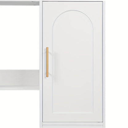 Kaptafel – Make-up Tafel – Cosmeticatafel – Vanity – Opmaaktafel – Wit met Gouden Accenten – Grote HD Spiegel – 2 Laden en Opbergkast