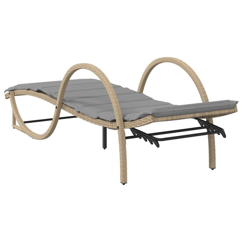 Lounger – Ligstoel – Tuinbank – Relaxstoel – Beige Kussen – Verstelbare Rugleuning – Wicker Resin Frame