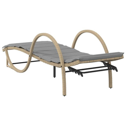 Lounger – Ligstoel – Tuinbank – Relaxstoel – Beige Kussen – Verstelbare Rugleuning – Wicker Resin Frame