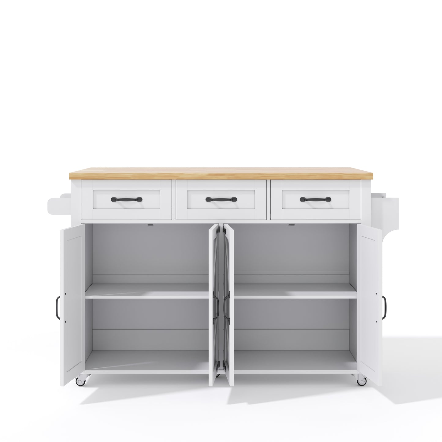 Keukeneiland – Keukentrolley – Keukenkast – Buffetkast – Serveerwagen – Uitklapbaar Werkblad 70 cm – Stevig MDF Wit 140x43(70)x90,5 cm