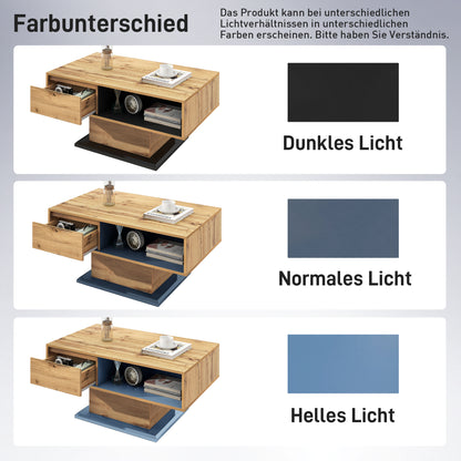 Salontafel – Woonkamertafel – Sofa Tafel – Bijzettafel – Opbergtafel – Eikenlook Melamine – Dubbelzijdige Opbergruimte & Handvatloze Lade – 100x60x47 cm