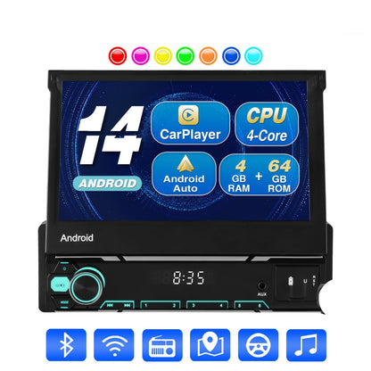 Autoradio – Car Stereo – Multimedia Speler – Inbouwradio – Autoradio 1 DIN – 7 Inch Flip-Out Touchscreen – Draadloze CarPlay & Android Auto