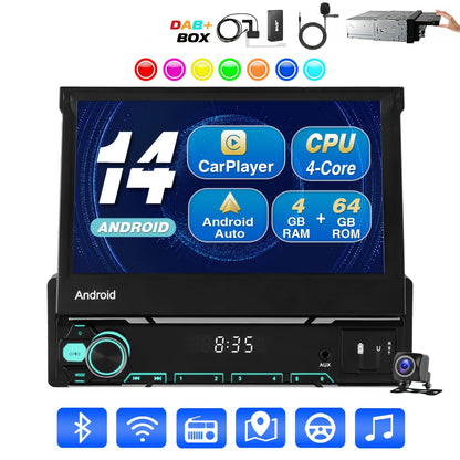 Multimedia Carplay Systeem – Autoradio – Inbouw Radio – Touchscreen Radio – Android Auto – 7 Inch IPS Uitklapbaar Scherm – Draadloze Carplay & Achteruitrijcamera Met Microfoon & DAB+