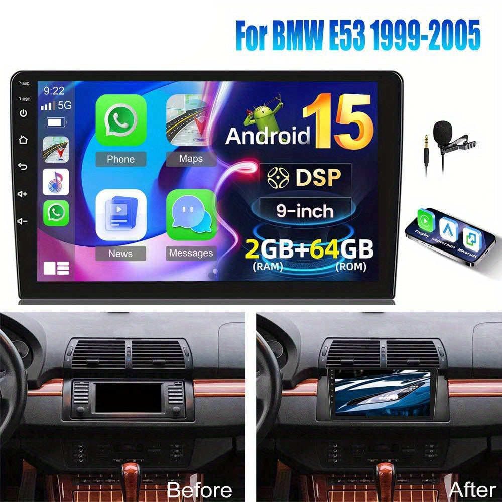Car Multimedia Systeem – Auto Radio – Navigatie Systeem – Touchscreen Stereo – Infotainment Unit – 9 Inch HD IPS Display – Android 15 OS – Draadloze CarPlay & Android Auto – AHD Achteruitrijcamera & Stuurbediening – 2GB+64GB Geheugen