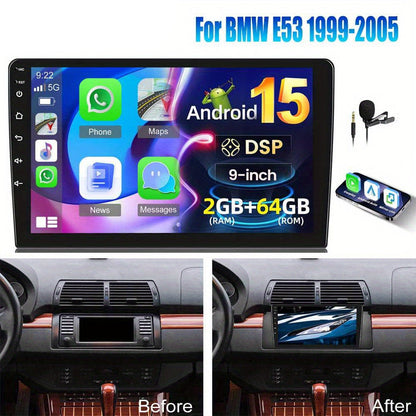 Car Multimedia Systeem – Auto Radio – Navigatie Systeem – Touchscreen Stereo – Infotainment Unit – 9 Inch HD IPS Display – Android 15 OS – Draadloze CarPlay & Android Auto – AHD Achteruitrijcamera & Stuurbediening – 2GB+64GB Geheugen