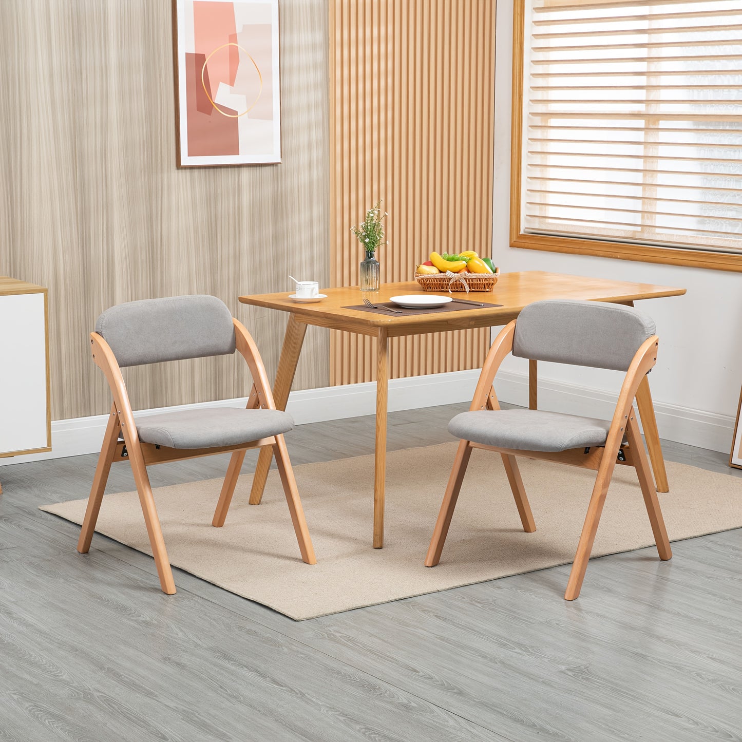 Klapstoel – Opvouwbare Stoel – Campingstoel – Eetkamerstoel – Extra Stoel – Set Van 2 – Houten Frame – Gewatteerde Zitting Met Afneembare Hoes – Grijs