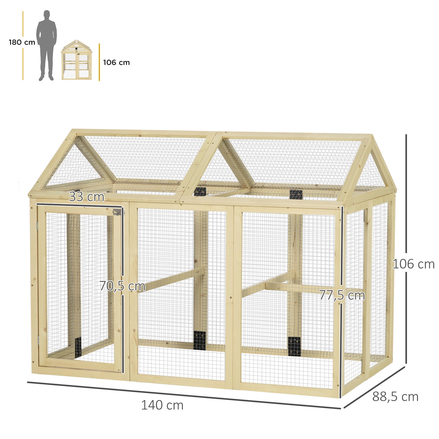 Kippenren Hennenhok Kippenkooi Kippenhok Kippenslaaphok – Houten Kippenrennen Natuurlijke Kleur – Ruimte 140x88,5x106 cm – Veilig Met Lockbare Deuren
