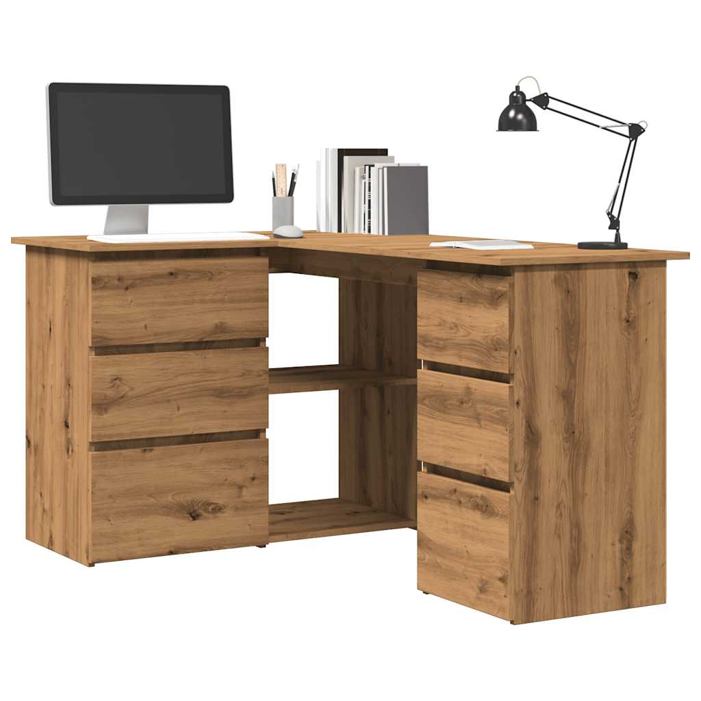 Hoekbureau – Hoekbureau Gaming – Bureautafel – Computertafel – L-vormig – Hout – Stevig en Vochtbestendig – Met 2 Deuren en 4 Lades – Artisan Oak