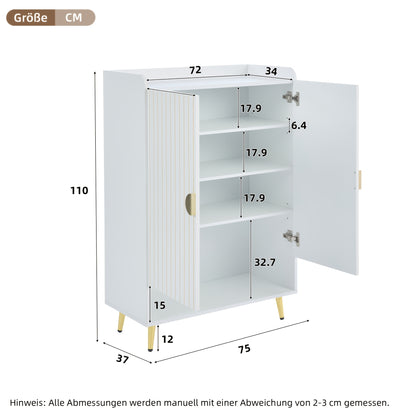 Schoenenkast – Schoenkast – Schoenenrek – Schoenenopberger – Schoenenkast Hal – Wit Bamboe – Dubbele Deuren – 3-Lagen – 20kg Draagkracht – Vrijstaand – Ruimtebesparend – 75x35x110 cm