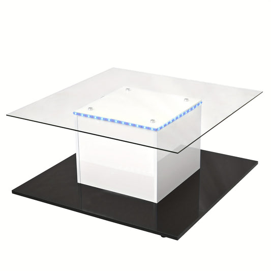 Coffee Table, High Gloss Glass Coffee Table, Movable Coffee Table With Swivel Wheels