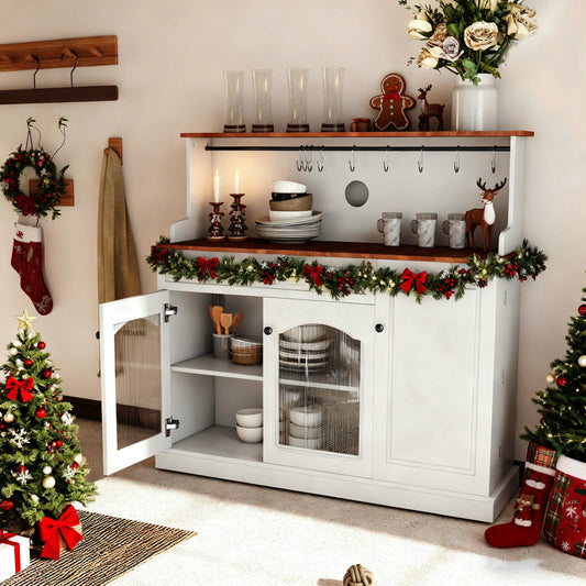 Keukenkast – Opbergkast – Voorraadkast – Buffetkast – Kast Met Wieltjes – 3-Laags Met Houten Deuren – Vintage Design – Duurzame Stevige Constructie