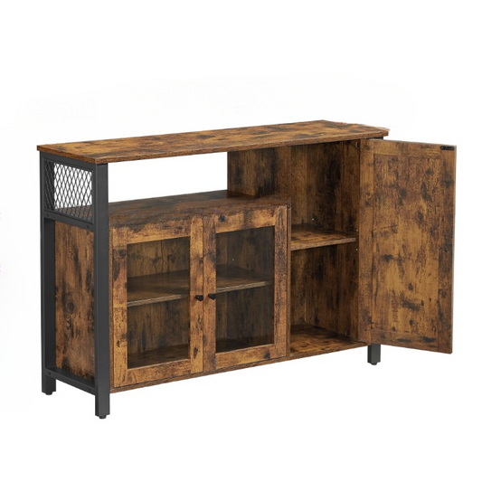 Dressoir – Kast – Opbergkast – Kastenmeubel – Industrieel Design – 3 Deuren – Verstelbare Planken – 110x33x75 cm – Rustiek Bruin Zwart