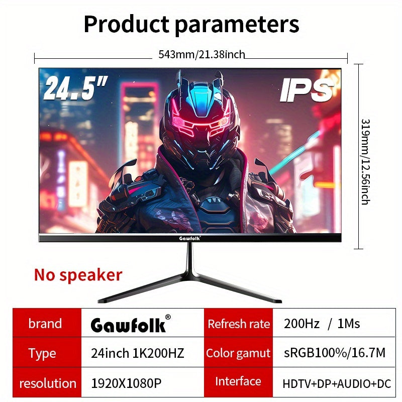 Gaming Monitor – Computer Scherm – Pc Display – Curved Monitor – Frameless Beeldscherm – 24,5 Inch – 200Hz Verversingssnelheid – Full HD 1080p IPS Panel