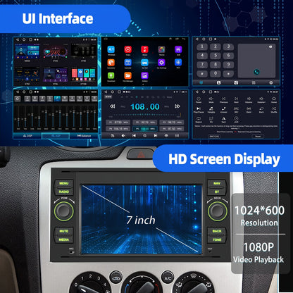 Autostereo – Car Radio – Autoradio – Multimedia Autoradio – Android 14 Stereosysteem – 7 Inch Touchscreen – Draadloze CarPlay & Android Auto – GPS Navigatie – Dual Camera Support – Voor Ford Modellen – Inclusief Microfoon en Installatietools
