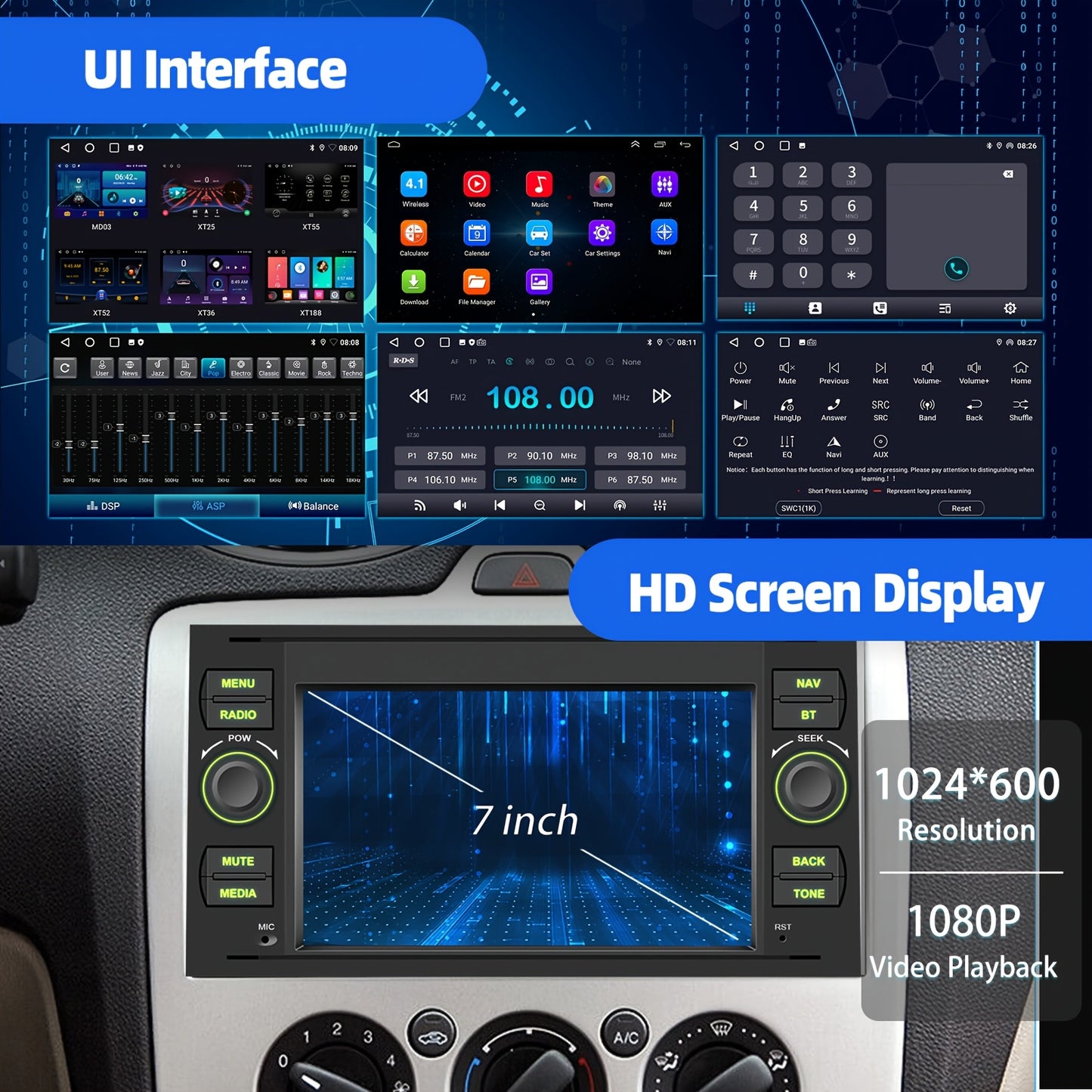 Autoradio – Multimedia Systeem – Navigatiesysteem – Dashboard Stereo – Android Auto – 7 Inch Touchscreen – Draadloze CarPlay & Dual Camera Ondersteuning – Met Camera & DVR Bundle