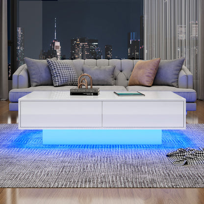 Salontafel – Woonkamertafel – Koffietafel – Bijzettafel – Tafel – Modern Hoogglans Wit – 2 Laden – 115x55x34 cm – Draagkracht 30 kg