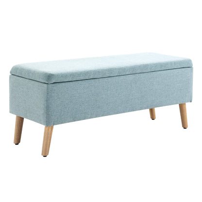 Opbergbank – Opbergbank – Bankje – Zitbank – Poef – Linnen-Look Kussen – Massief Houten Poten – 110x39x45 cm – Lichtgroen