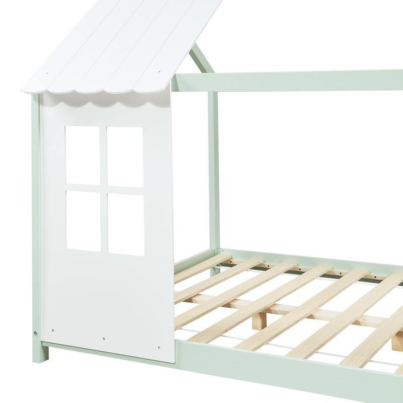 Kinderbed – Peuterbed – Juniorbed – Huisbed – Vloerbed – Semi-Open Ontwerp – Hoogwaardig Dennenhout – 120x200 cm Grijs/Wit