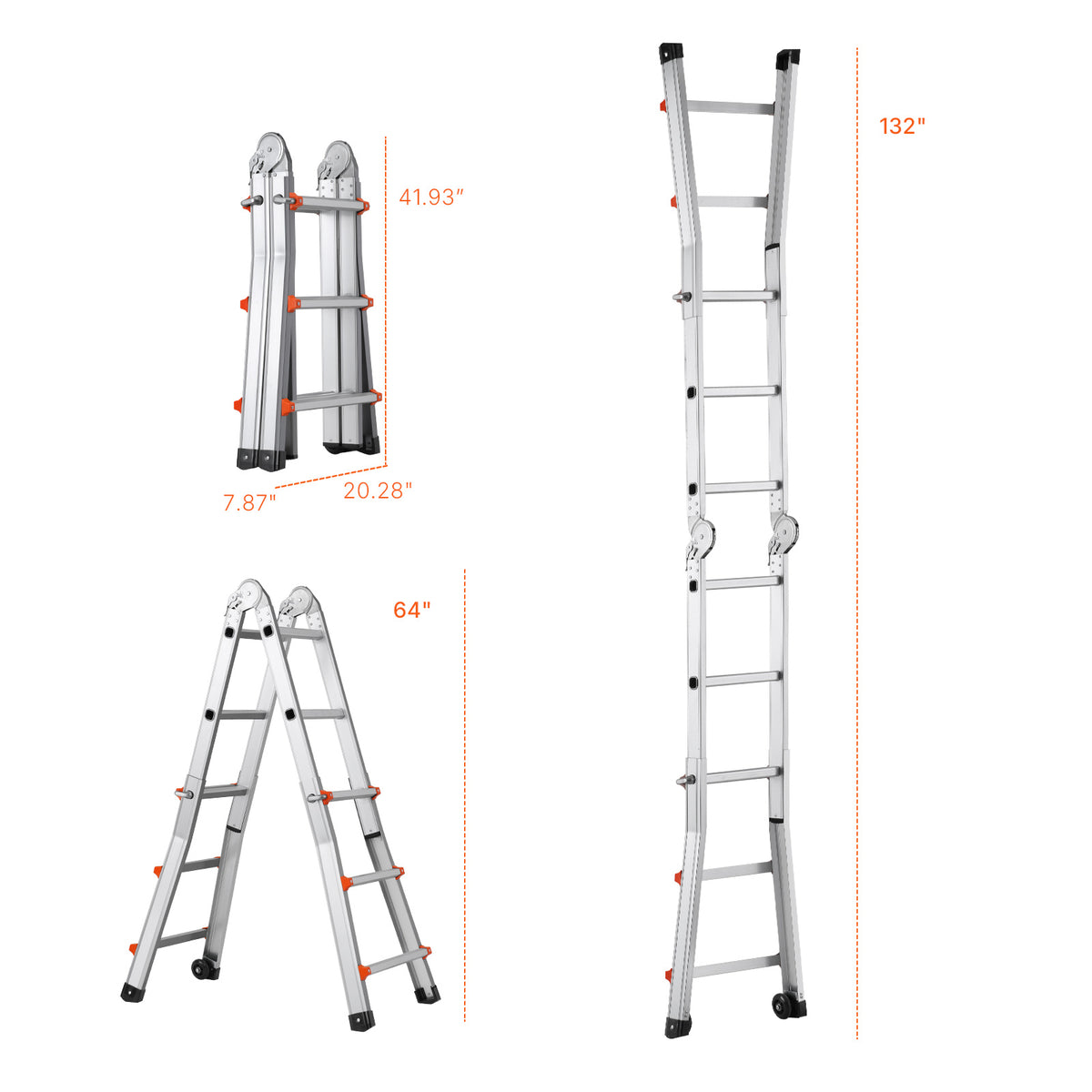 Telescopische A-Frame Ladder – Uittrekbare Ladder – Vouwladder – Multi-inzetbare Ladder – Compacte Klimladder – Aluminium – 288 cm Hoogte – Draagkracht 150 kg