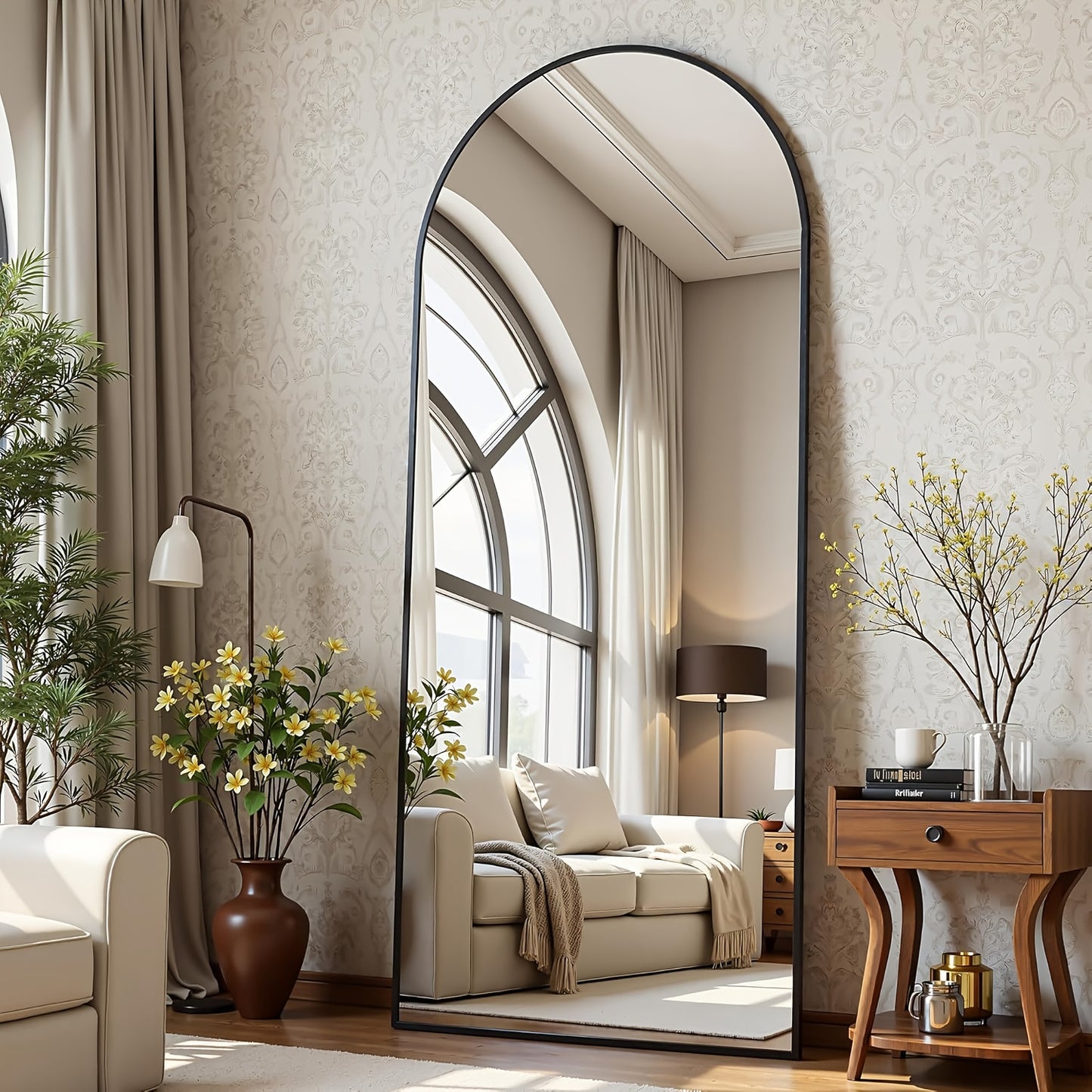 Staande Spiegel – Vloerlamp – Wandspiegel – Volle Lengte Spiegel – Paskamer Spiegel – Gouden Metaal Frame – Veilige Schokbestendige Spiegelglas