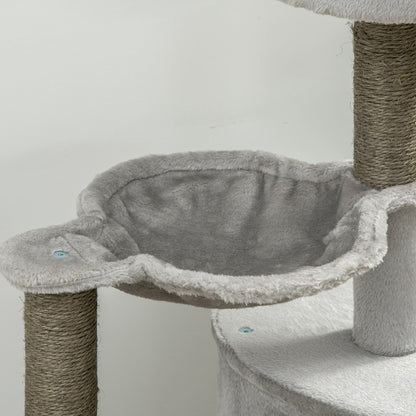 Krabpaal – Kattenkrabpaal – Katzenbaum – Krabmeubel – Kattenhuis – Inclusief Kattenhol En Hangmat – Compact 60x40x113 Cm – Lichtgrijs Met Sisal Touwen