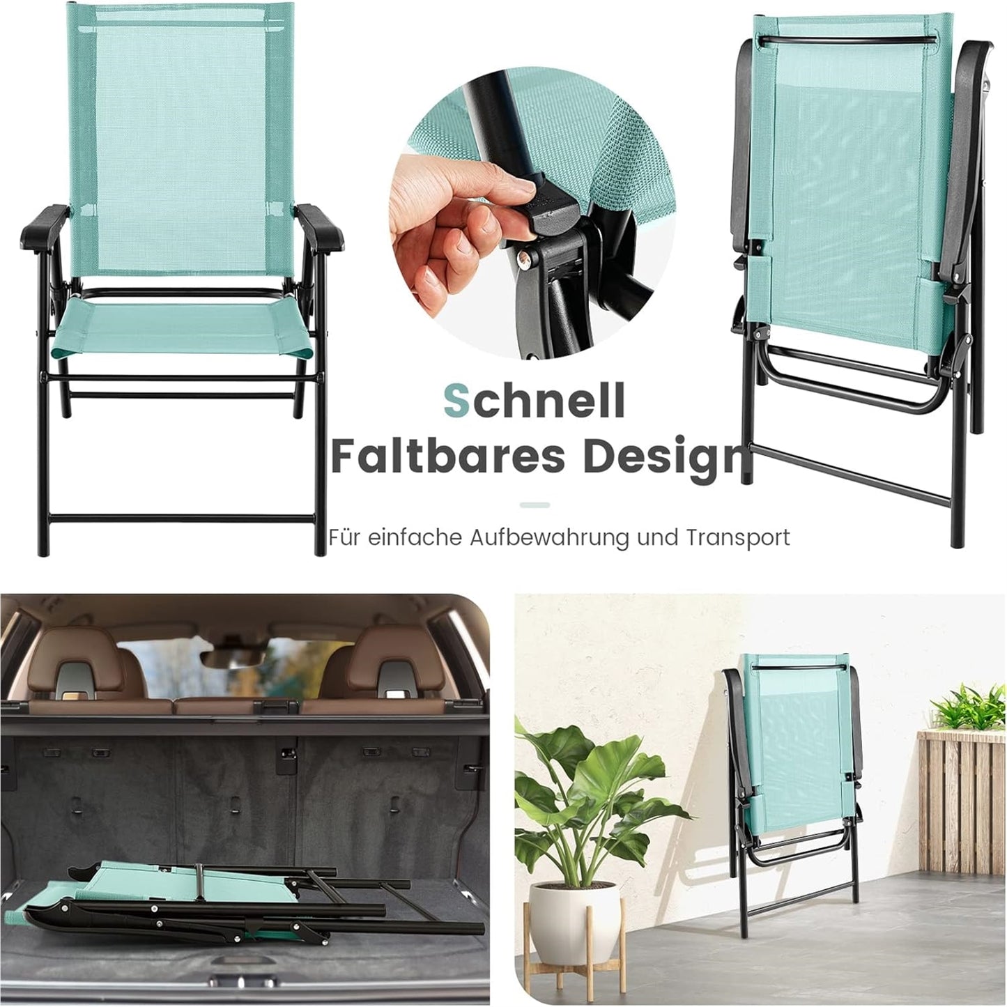 Tuinstoelen – Tuinmeubelen – Balkonstoelen – Inklapbare Stoelen – Terrasstoelen – Mintgroen – Weerbestendig Stof – Stevig Metalen Frame