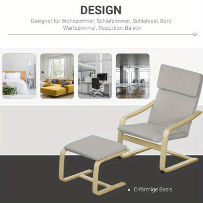 Lounge Stoel – Relaxstoel – Fauteuil – Zitstoel – Voetenbank – Lichtgrijs – Linnenlook Polyester – Inclusief Voetbescherming